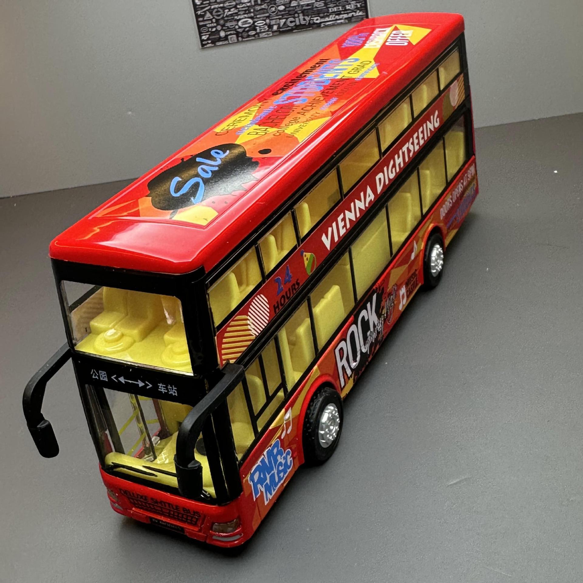 Tianiing aleación 1:36 modelo de autobús de doble capa tire hacia atrás con sonido y luz de los hombres de juguete coche música modelo decoración colección