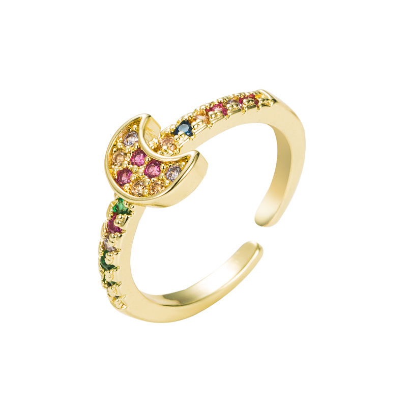 European And American Fashion Cool Creative Gold Plated Color Zircon Star And Moon Couple Ring Gold-plated Open Adjustable Ring display picture 8