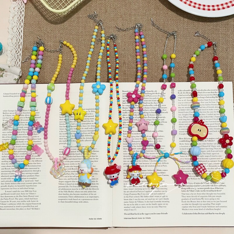 Dopamine Colorful Star Beaded Necklace Korean Style Kidsren's Kt Cat Necklace Little Girl Travel Jewelry Baby Accessories