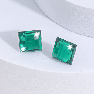 Trendy popular clothing accessories emerald Colombian emerald square geometric earrings earrings