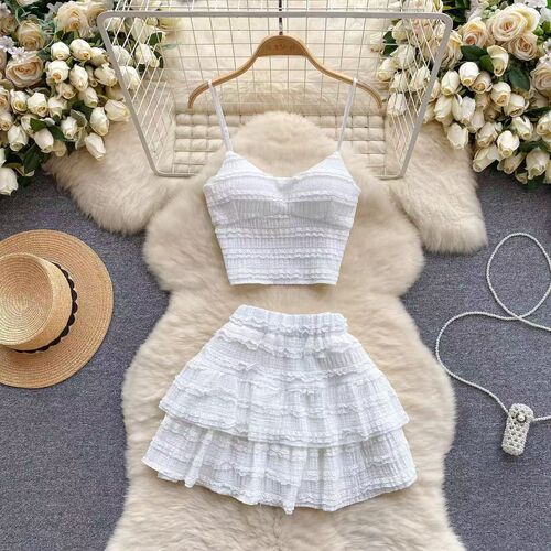 Pure Desire Style White Strappy Bralette Backless Bodysuit Slim Fit BM Half Body Short Skirt Set Inner Short Top Base Shirt Summer