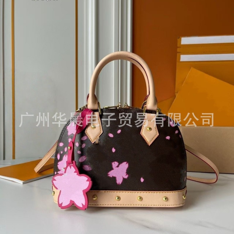 新しいプリント桜チェリーシリーズハンドヘルドレディースバッグ本革老眼シェルバッグシングルショルダーメッセンジャーバッグ卸売ファッション|undefined