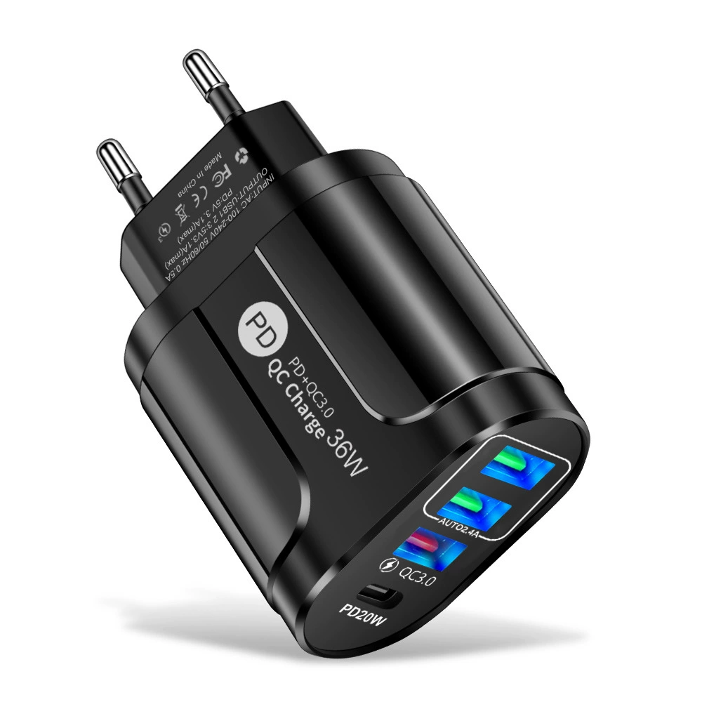 Портативное зарядное устройство PD36W с 1xType-C и 3 USB, многоразетный зарядник путешествия, сертифицировано CE FCC UKCA