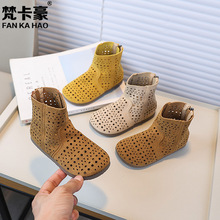 梵卡豪夏季短靴2025新款儿童镂空透气时尚靴子女童罗马鞋潮流凉靴