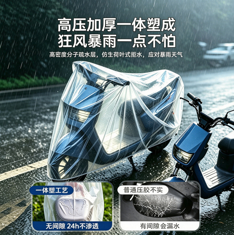 Electric Vehicle Rain Cover, Disposable Thickened Transparent Dust Cover, Universal Waterproof Cover for Electric Scooters and Motorcycles