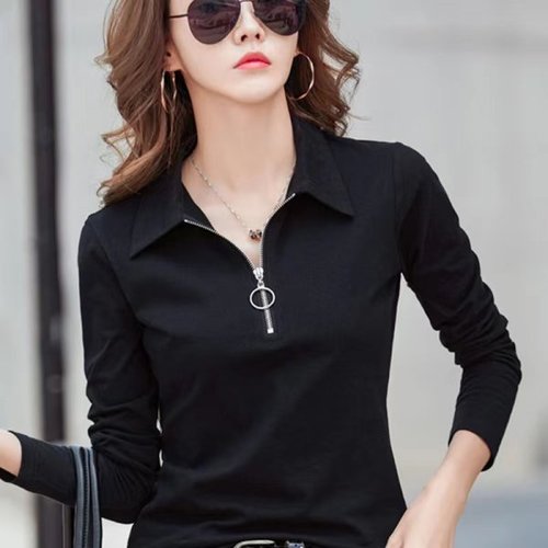 Women's Spring and Autumn New 2025 Polo Shirt Long Sleeve T-Shirt, Collar Style, Professional Outfit, Outerwear Base Shirt