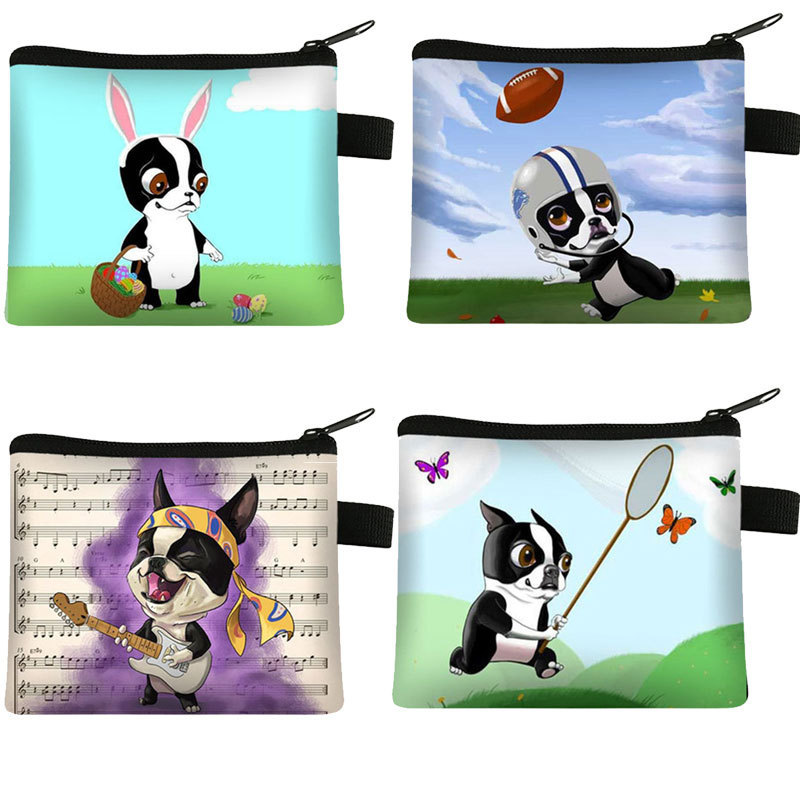 可爱的波士顿梗狗儿童零钱包 学生涤纶卡包 简约硬币收纳包手拿包|ms
