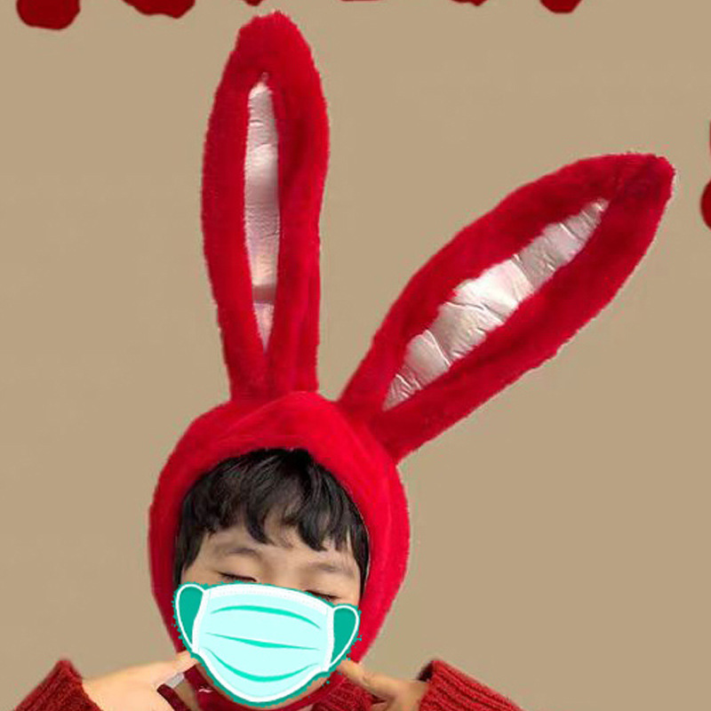 Actuando chica suave, felpa, Lin Xiaozhai, el mismo estilo, orejas de conejo, sombrero, capucha de conejo, accesorios fotográficos, accesorios fotográficos