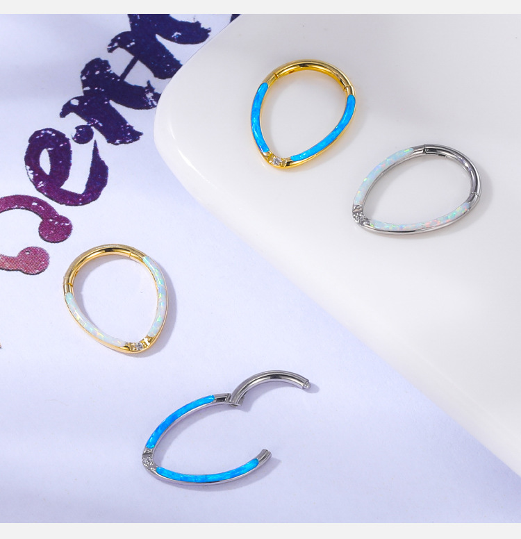 Personalized Titanium Steel Opal Lip Ring Horseshoe Nose Septum Ear Bone Piercing Jewelry Gold detail image 8