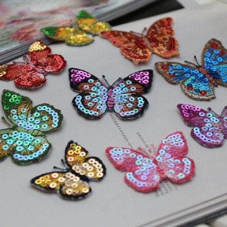 Export craft production of beautiful sequined butterfly clothing patches DIY decorative embroidery patches clothing appliques wholesale