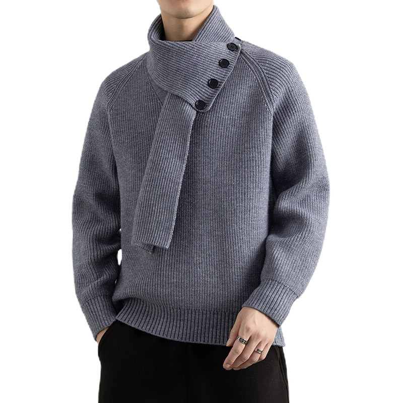 Explosiones transfronterizas de tamaño grande turban desmontable camisa de punto suéter masculino botón de sentido superior otoño invierno fábrica al por mayor