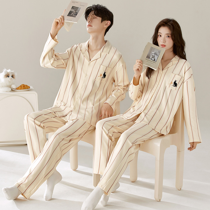 Spring and Autum Couple Pajamas Lycra Cotton Long-Sleeved One Man and One Woman 2026 New Casual Style Pure Cotton Home Wear Set