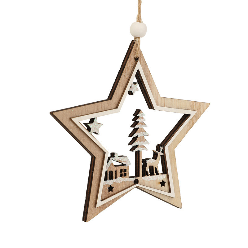 クロスボーダー木製ペンダント中空ログヘラジカクリスマスツリーペンダントペンダント装飾クリエイティブ DIY アクセサリー卸売|undefined