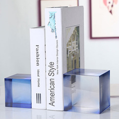 現代簡約幾何漸變水晶書檔擺件方形書靠客廳書房辦公室桌面裝飾品