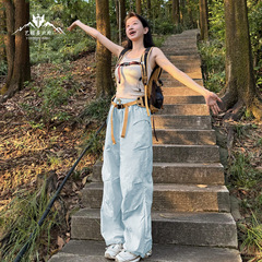 大牌蓝色速干冲锋裤女夏季薄款户外伞兵裤爬山运动徒步登山工装裤