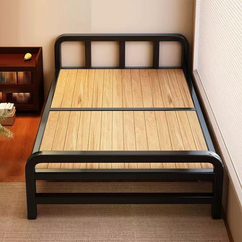 Folding single bed, solid wood simple bed for home use, adult nap bed, reinforced iron frame, double bed, wrought iron bed Folding single bed, solid wood simple bed for home use, adult nap bed, reinforced iron frame, double bed, wrought iron bed