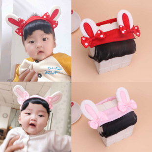 cute baby one-year-old baby rabbit ears bow cute wig bangs hair band headband photo studio hair accessories