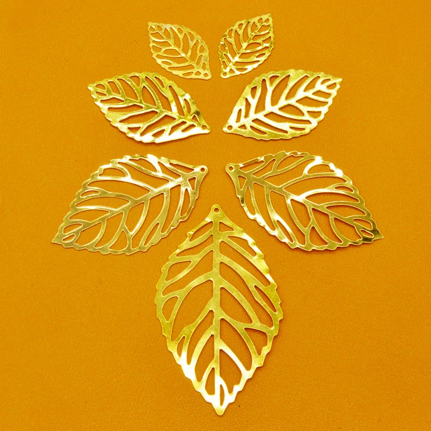 Металлические листья, овальные вырезанные листья, поделки для освещения, декоративные подвески, кусочки цветов, маленькие листья