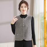 时尚圆领春秋无袖外套波点小香风马甲开衫年轻款针织洋气女装背心，女装马甲，妃慕昵服饰