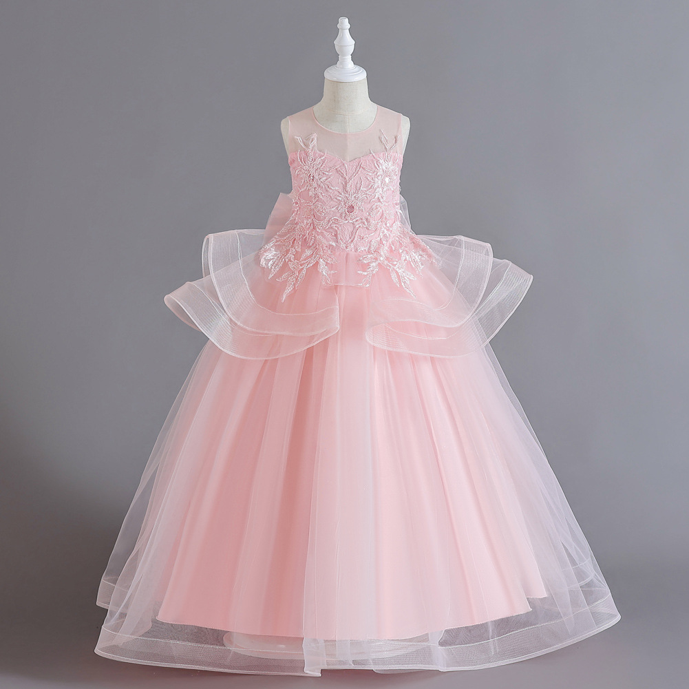 Pasarela de niñas de gama alta vestido de princesa largo para niños nuevos vestido de rendimiento de niña de flores vestido de malla mullido