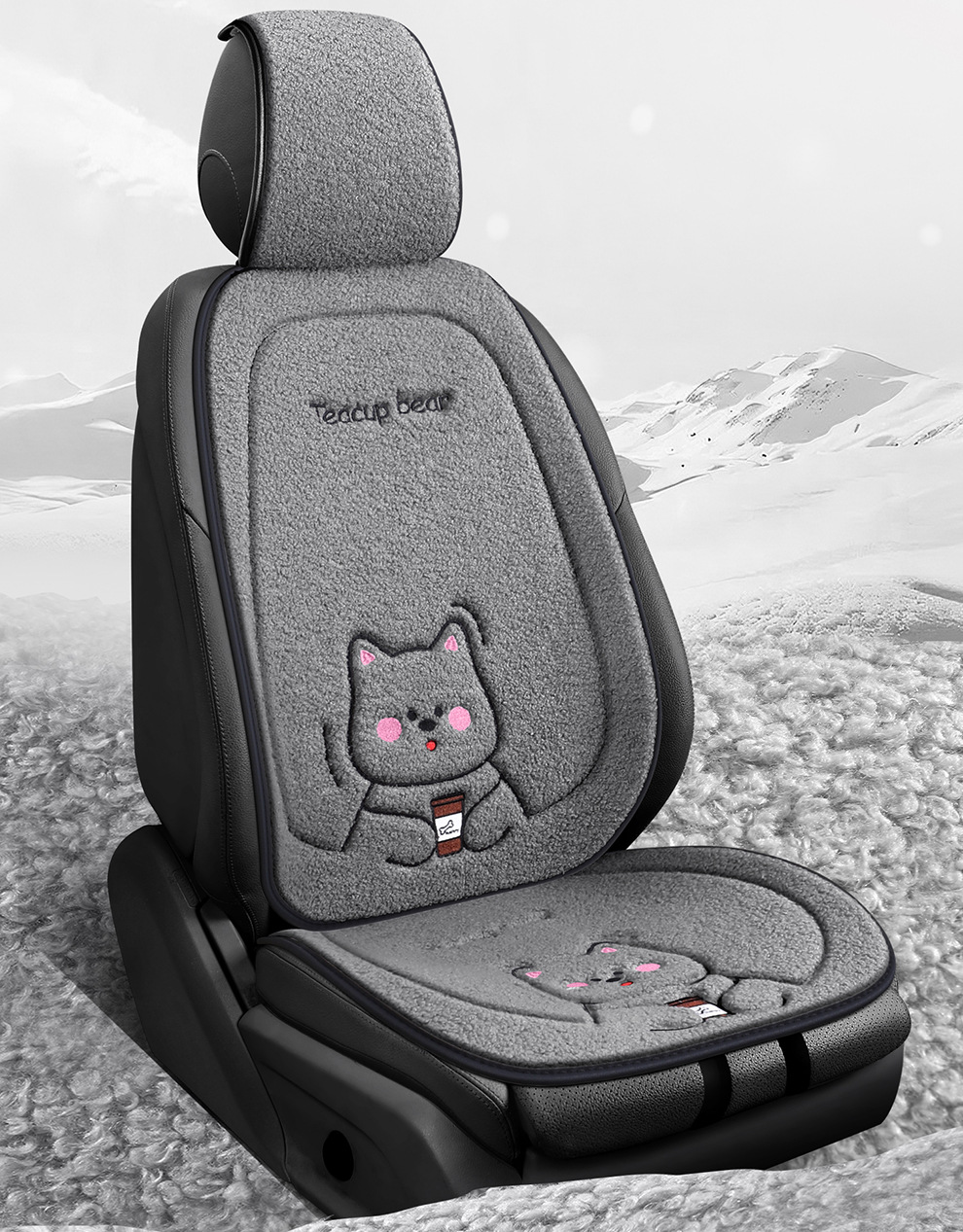 Wholesale New Four-Season Universal Car Seat Cushion Non-Slip Wear-Resistant Short Plush Cartoon Bear Three-Piece Set Factory Direct Sale