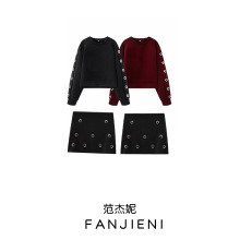 ZR外贸批发 欧美风女装金属扣饰朋克圆领卫衣短裙1529155 5584164