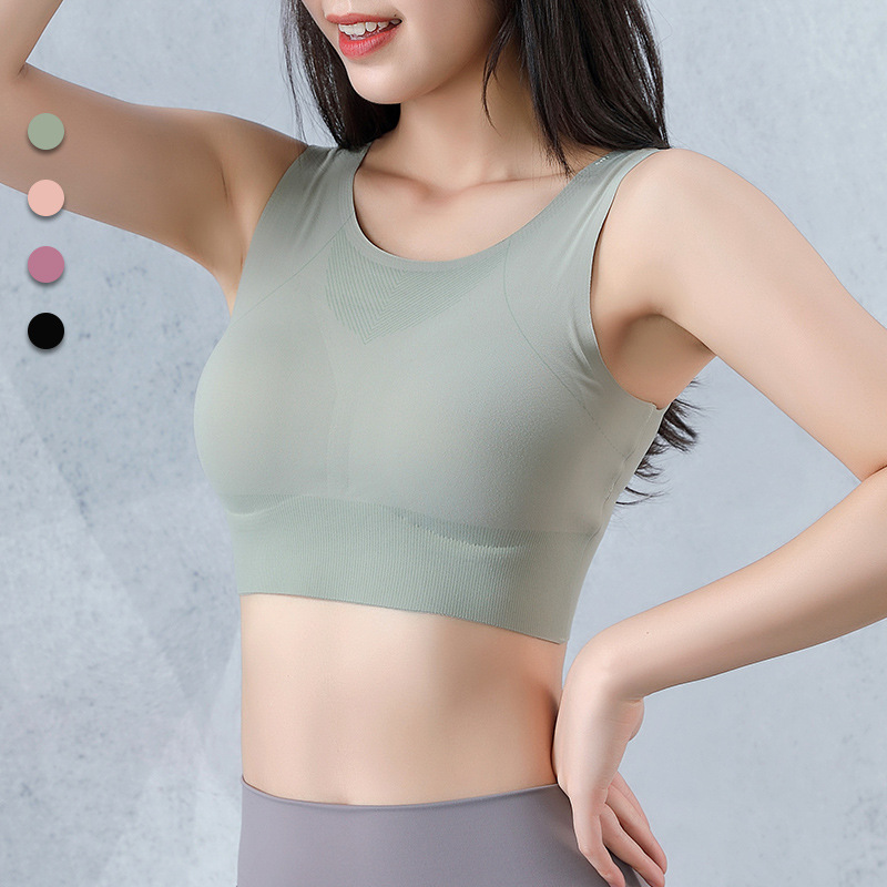 Mesh breathable large size high-elastic seamless beauty back underwear no steel ring drop glue naked fitness yoga sports bra thin