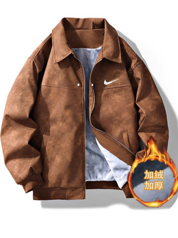 Trendy brand autumn/winter collection: stylish and cool PU leather jacket with fleece lining, men's American baseball jacket with a stand-up collar