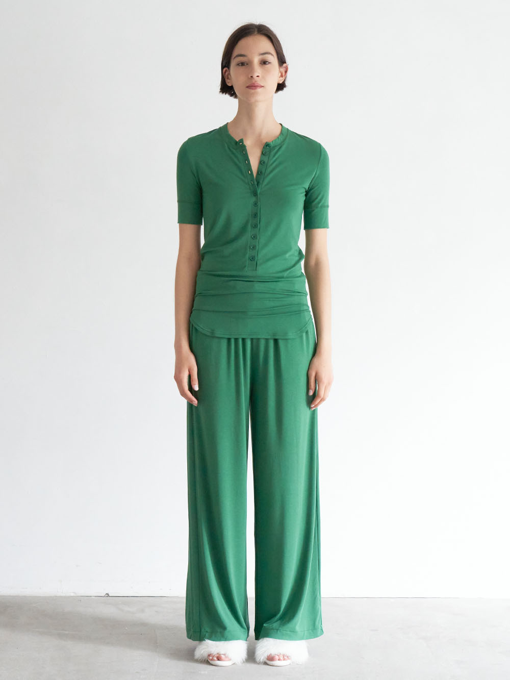 Title 1, Kadın Yuvarlak Yaka Yarım Hırka Kısa Kollu Pant...