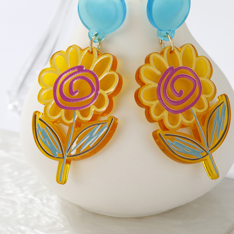 Vente En Gros Bijoux Boucles D&#39;oreilles Tournesol Assorties Aux Couleurs Géométriques Nihaojewelry display picture 2