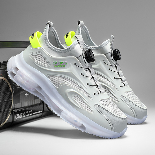 Men's Rotating Button Shoes for Autumn/Winter Breathable, Middle School Students Popcorn Sole Running Shock Absorbing Casual Net Face Trendy Shoes Durable