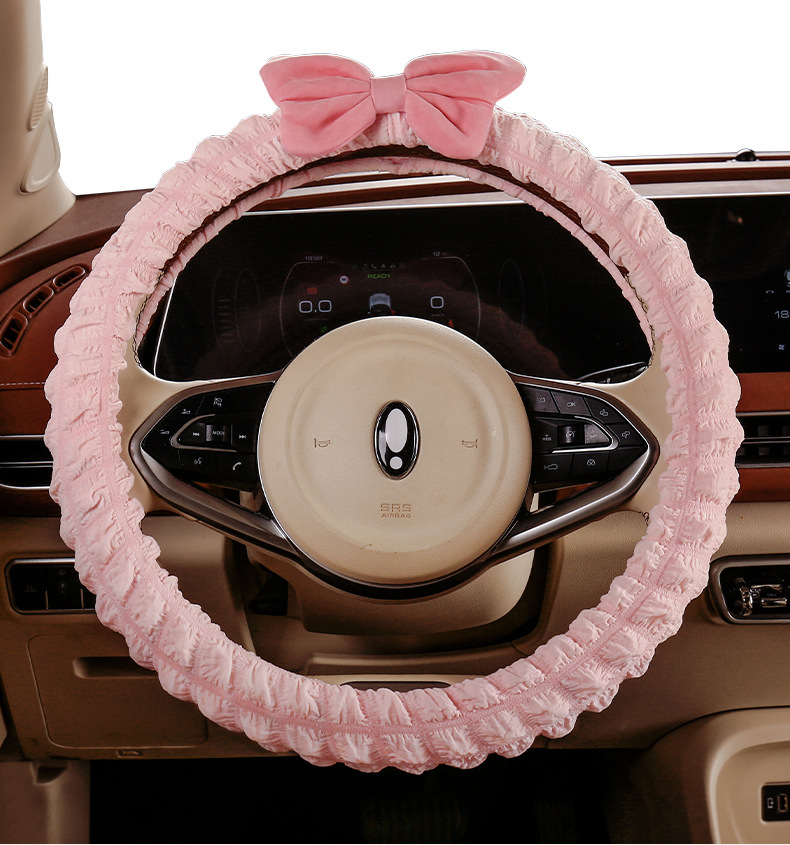 Car seat cushion summer four-season seat cover puff bow three-piece set cute plush seat cushion goddess style ice silk