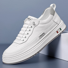 跨境小白鞋男春季新款潮牌百搭一脚蹬运动青少年皮面休闲防滑板鞋