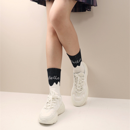 Trendy brand socks, women's socks, Korean Dongdaemun sports socks, double-layer splicing, simple couple men's ins trend mid-tube socks