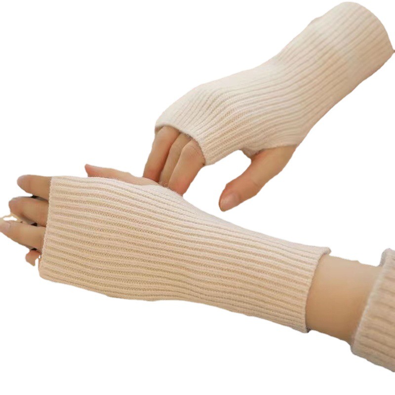 Medio dedo guantes de lana de las mujeres de otoño e invierno engrosada cálida pantalla táctil dedo abierto guantes de punto estudiante escrito oversleeve pulsera