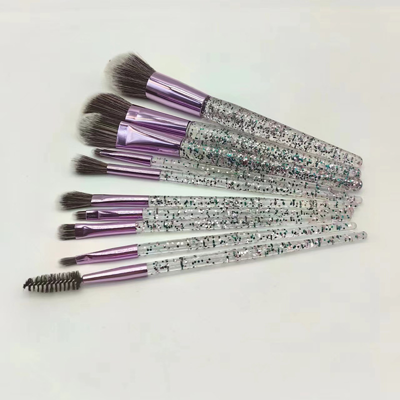 10 pinceles de maquillaje traje conjunto completo cristal transparente arenas movedizas cebolla en polvo herramientas de belleza cepillo suelto cepillo de sombra de ojos al por mayor