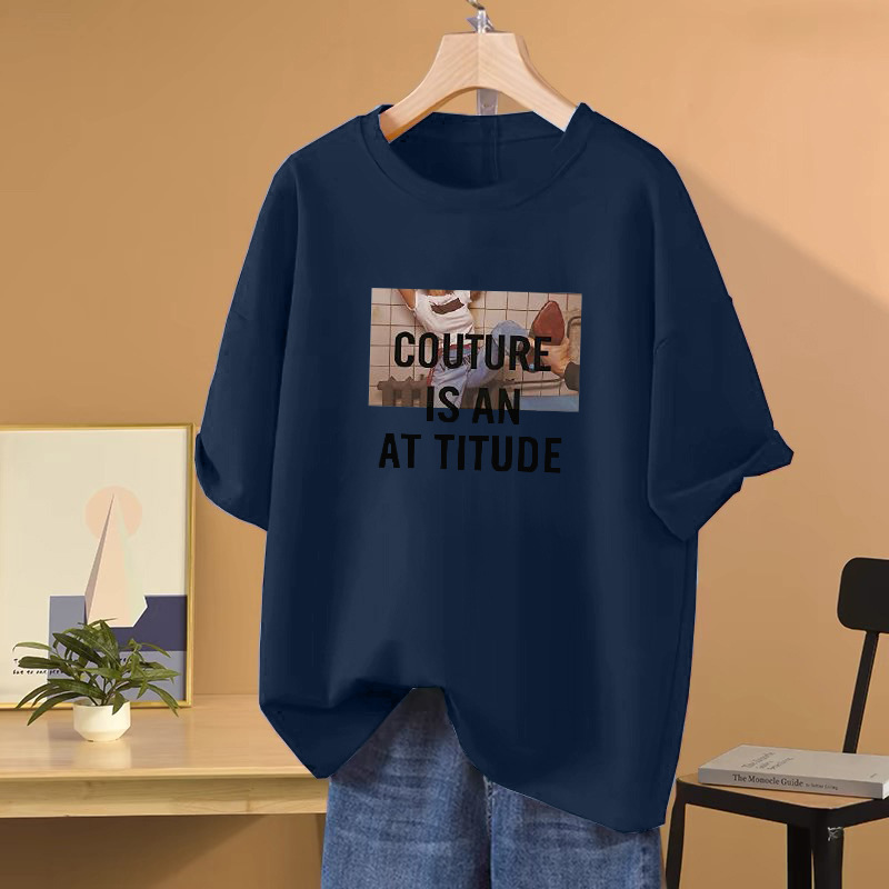 American Retro Loose-Fitting Pure Cotton Short-Sleeve T-Shirt for Women, New Summer Trendy Versatile Printed Round-Neck Half-Sleeve Top 2