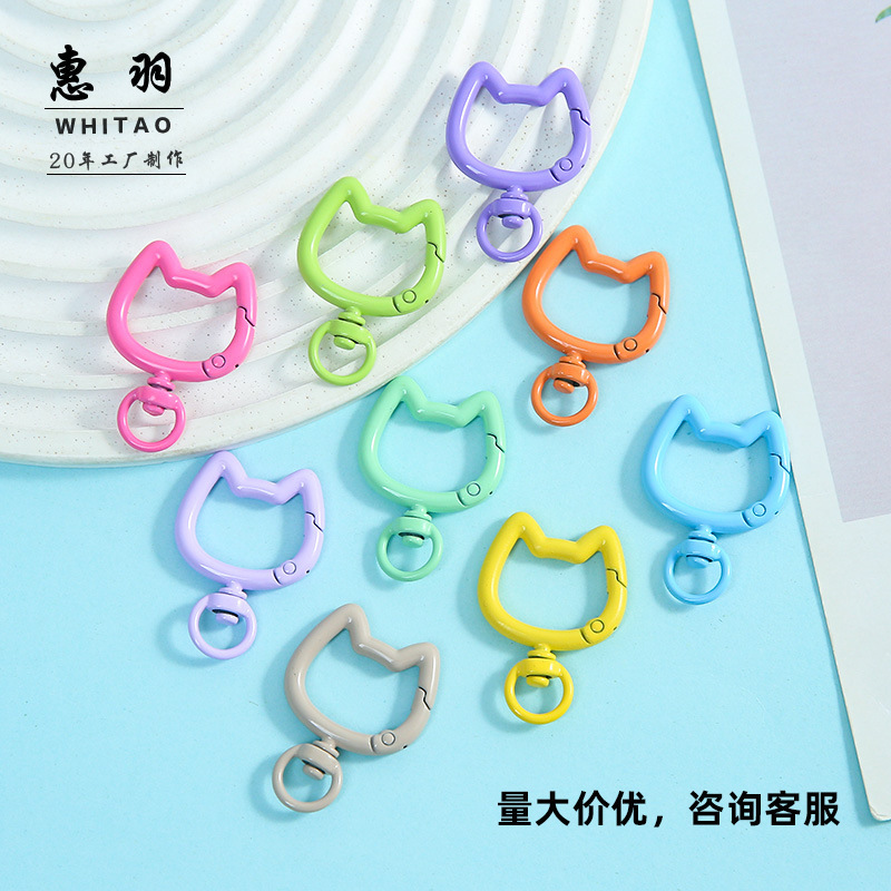 New Style Painted Cat Head Spring Buckle Accessories DIY Keychain Women's Bag Pendant Handmade Materials Wholesale