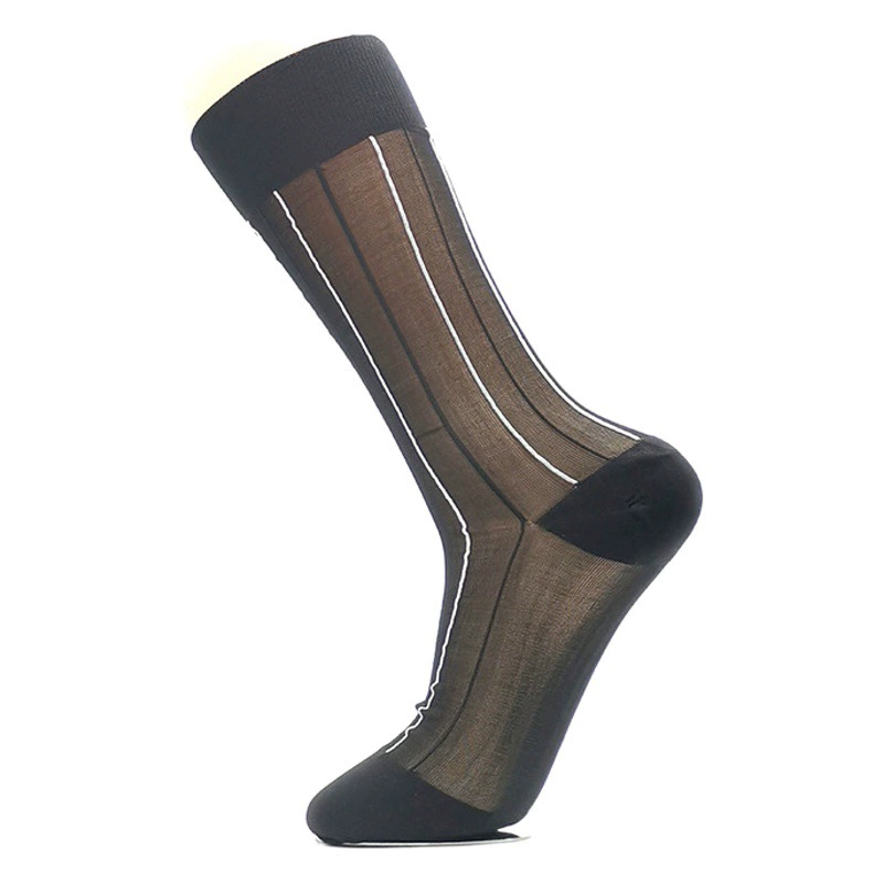 Носки мужские летние мужские полосатые тонкие нейлоновые Висячие нити с защитой от заеданий, шелковые носки больших размеров, деловая официальная одежда, черный шелк оптом