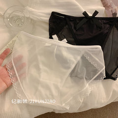 French sexy ice silk satin underwear for women with mesh lace bow smooth Japanese ladies underwear