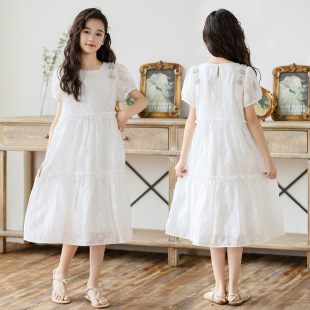 cuk girls dress summer jacquard texture sweet dress 2024 new children girls princess dress