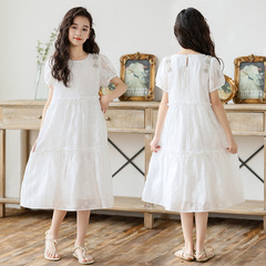 中大童女童連衣裙夏季提花肌理感甜美裙子2024新款兒童女孩公主裙