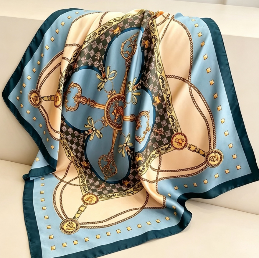 70 bufanda de seda bufanda cuadrada sentido de alta gama moda coreana salvaje profesional imitación bufanda de seda pequeña bufanda de seda con estampado retro mujer