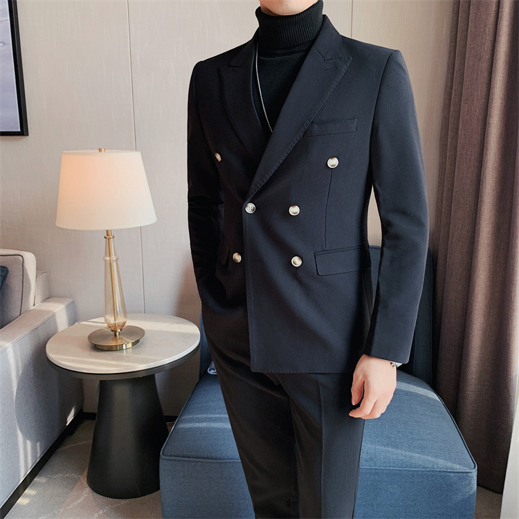 boy Boy 2024 Cross-Border Double-Breasted Business Suit Slim Fit Solid Color European And American Simple Men's Blazer Jacket_viptrois.com