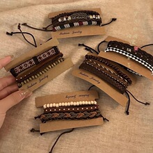 新中式复古皮绳编织手链女款夏波西米亚民族风小众情侣手绳手饰品