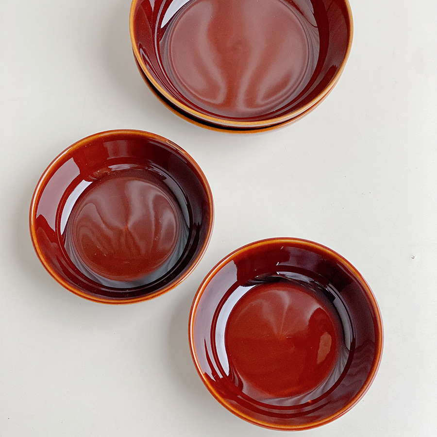 Tazón de caramelo retro japonés, plato de pastel doméstico, tazón de ensalada de taza de café, tazón de cerámica sólida, vajilla doméstica