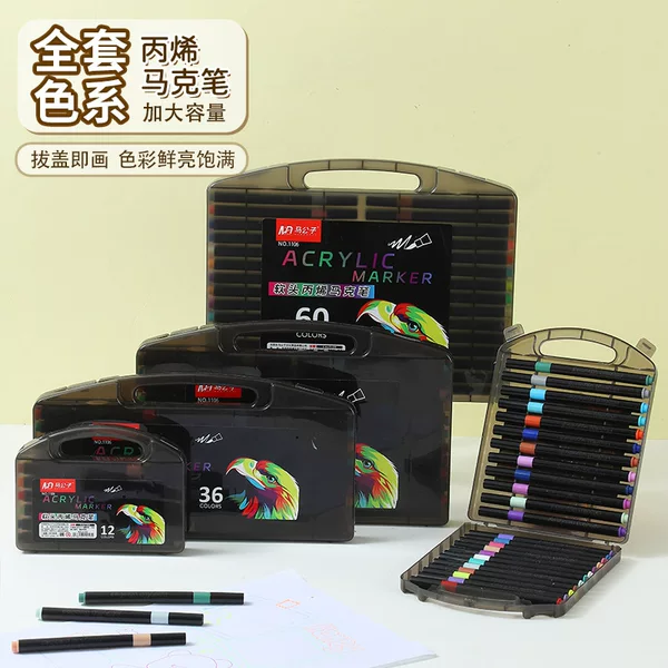 New soft-tip black box acrylic markers, quick-drying, color blendable, non-bleed, suitable for children's DIY graffiti and art painting