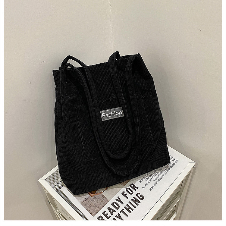 Japanese-style casual and artistic handbag, ins letter-embroidered canvas shopping bag, trendy and fashionable corduroy single-shoulder bag undefined