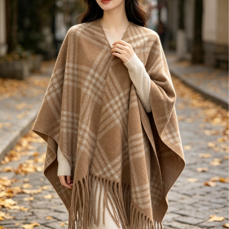 New Korean-Style Autumn and Winter Tassel Cape Fashion Scarf Shawl Plaid Thickened Warm Striped Cape Outerwear Dropshipping New Korean-Style Autumn and Winter Tassel Cape Fashion Scarf Shawl Plaid Thickened Warm Striped Cape Outerwear Dropshipping