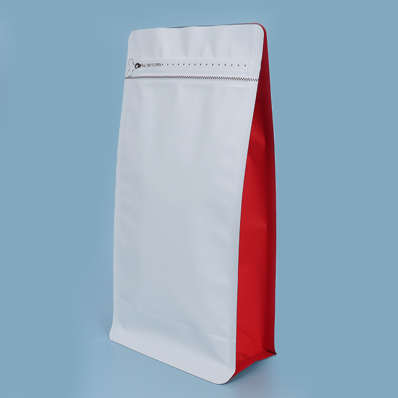 Spot bolsa de envasado de alimentos sellada de ocho lados válvula de gas de nuez cremallera lateral bolsa autovertical cremallera fácil de rasgar bolsa sellada de granos de café